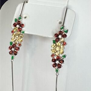 Brazilian Citrine & Multi Gemstone Floral Earrings, Platinum Over Sterling 6ctw